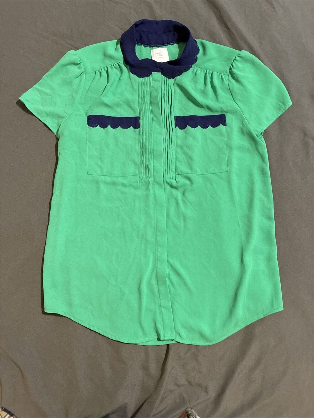 HD In Paris Anthropology Short Sleeve Green Womens Shirt Size 6